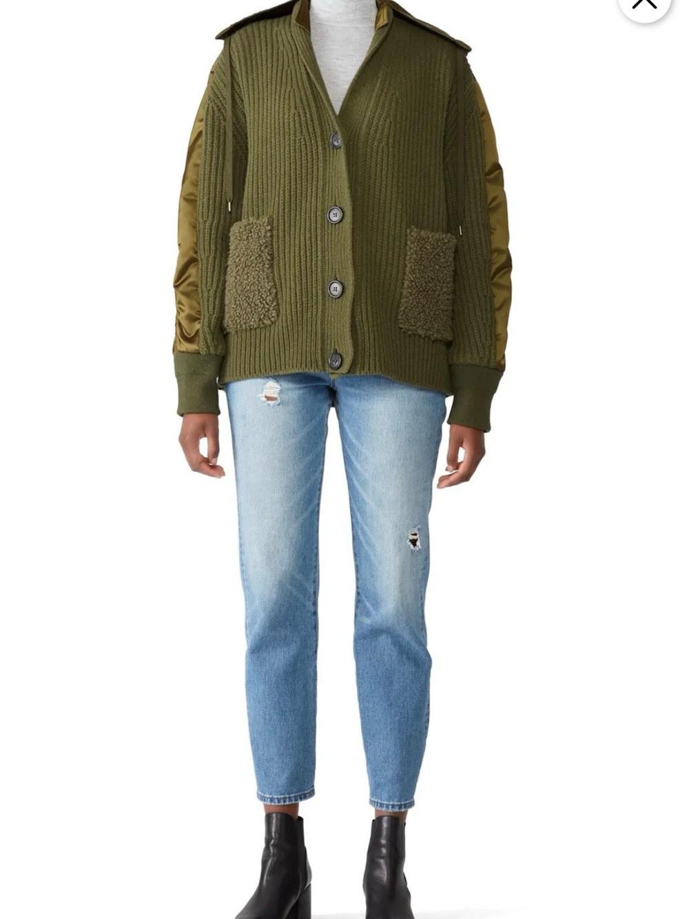 No 21 Olive Green Knit Bomber Sleeve Cardigan - Women | Size 42